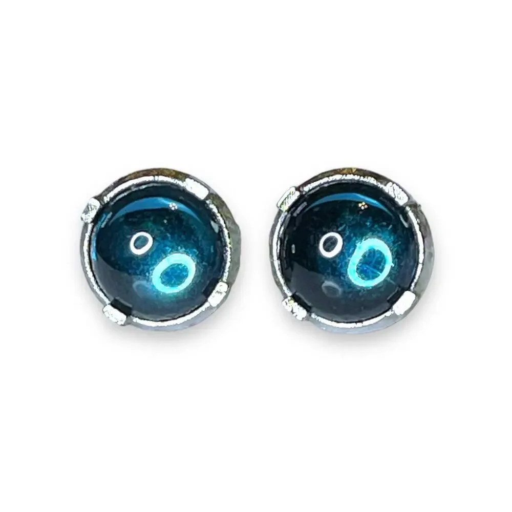 Vintage Blue Glass Cufflinks Mens Cabochons Silver Tone Locking